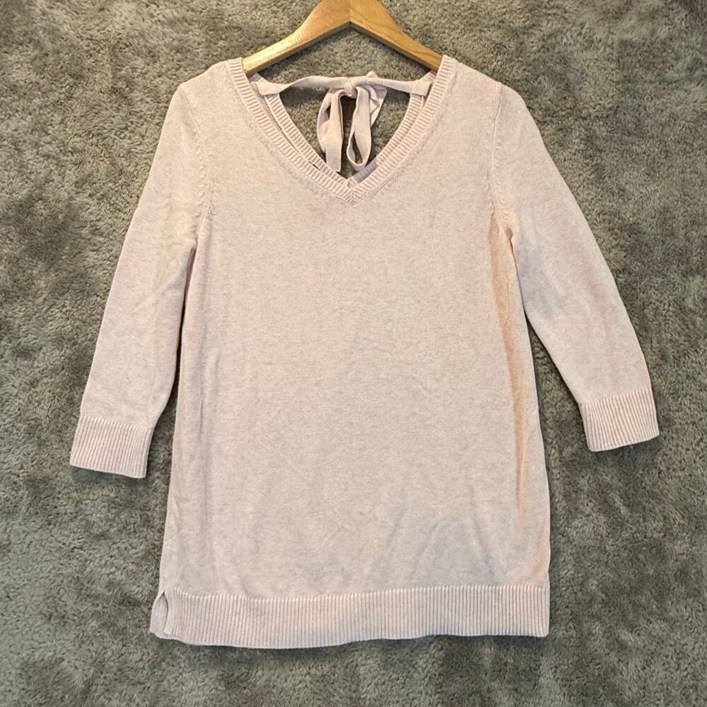 Talbots Pink Double V Neck Tie Back Sweater M Medium Pima Cotton